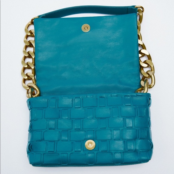 ZARA BNWT Turquoise Leather Chain Strap Shoulder bag BNWT - Picture 7 of 9